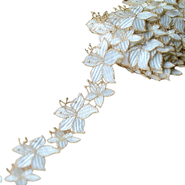 Blumen Spitzenband 4 cm x 91 cm Dekorative Spitze mit goldenem Rand Polyester Baumwolle Dekoratives Band zum Nähen von Hochzeits- und kreativen Dekorationen 1