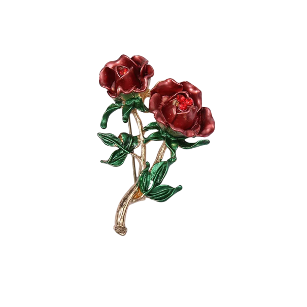 Blumenbrosche Rose mit zwei Blüten ca. 5,5 x 1,7 cm eleganter Anstecker metallischer Look dekorativer Kleidungsschmuck Geschenk 1