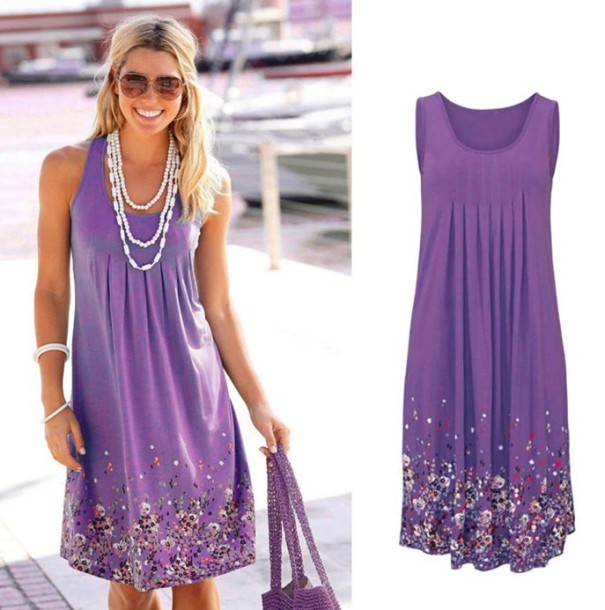 Blumenkleid für Damen lila XXL