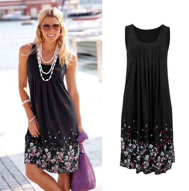 Blumenkleid für Damen schwarz XL