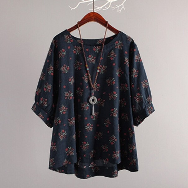 Blusa da donna con fiori Brunela blu scuro M