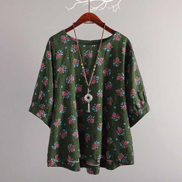 Blusa da donna con fiori Brunela verde scuro 3XL