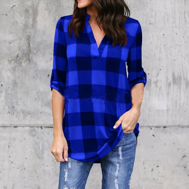 Blusa de cuadros para mujer Anastacia azul S