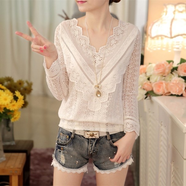 Blusa de encaje blanca M