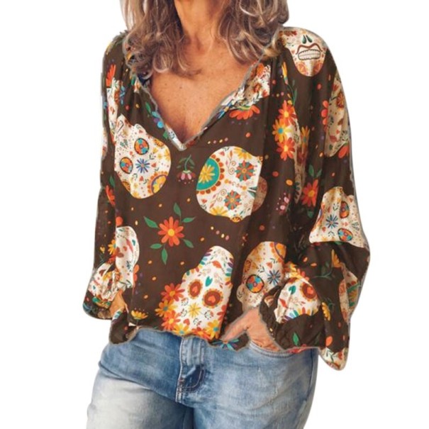 Blusa de mujer con calaveras marrón S