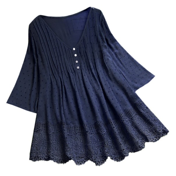 Blusa de mujer con encaje A158 azul oscuro XXL