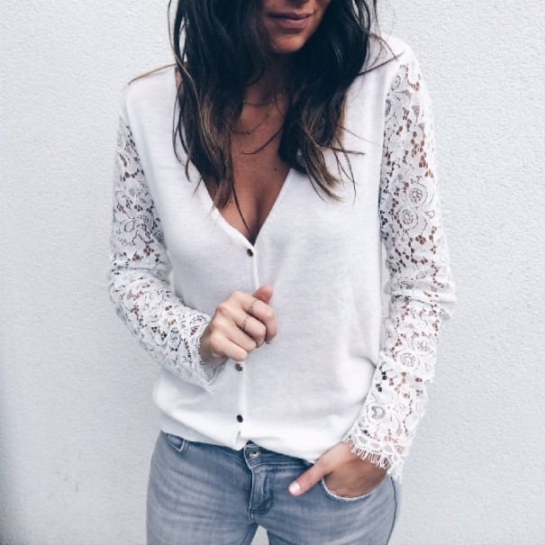 Blusa de mujer con encaje blanco M