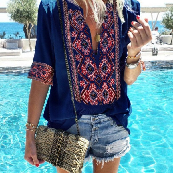 Blusa de mujer con estampado ornamental azul oscuro S