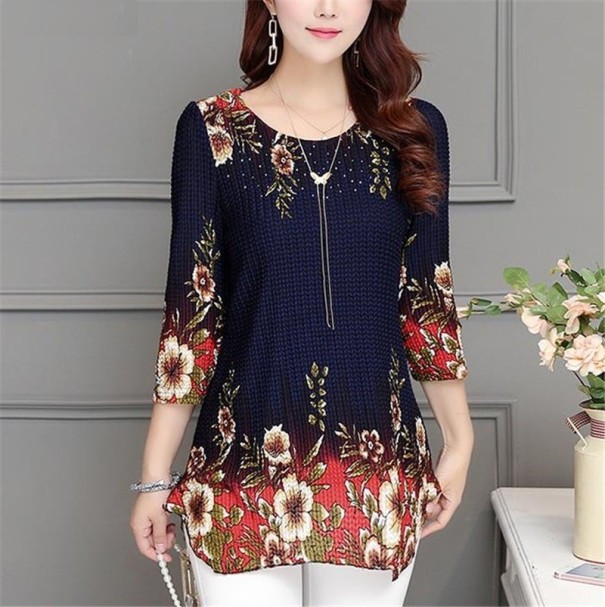 Blusa de mujer con flores Gisela azul oscuro M