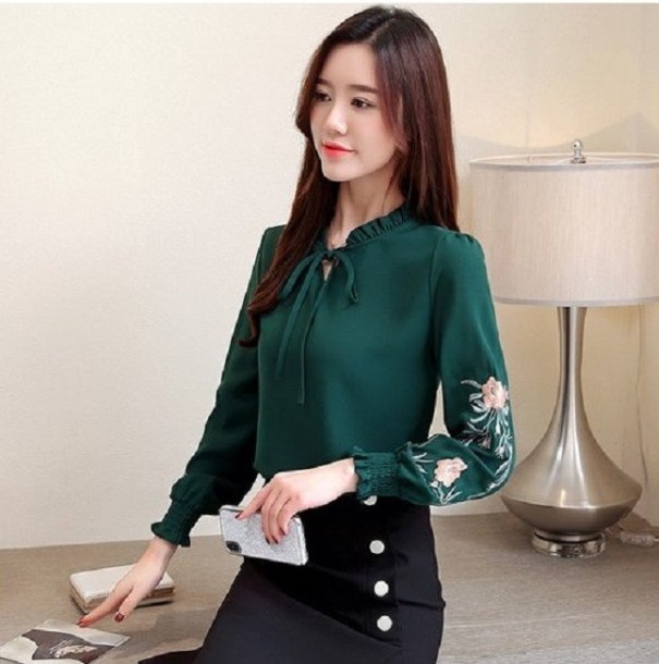 Blusa de mujer con flores Giuliana verde 3XL