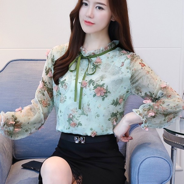 Blusa de mujer con flores y lazo turquesa L