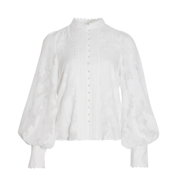 Blusa de mujer con mangas abullonadas blanco S