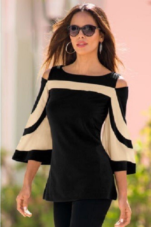 Blusa de mujer con mangas acampanadas negro S