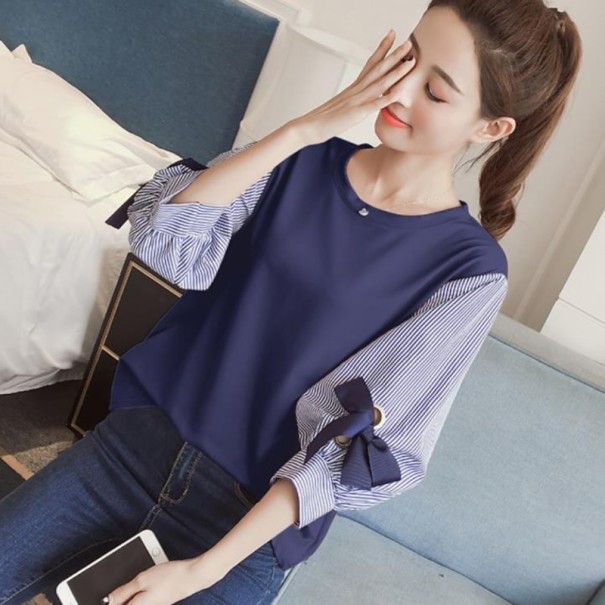Blusa de mujer con mangas de rayas azul oscuro L