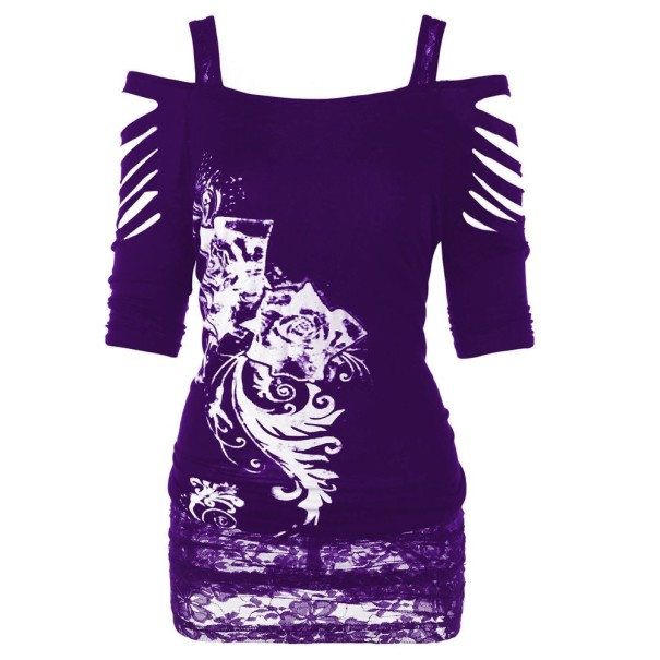 Blusa de mujer con perforaciones decorativas. morado XS