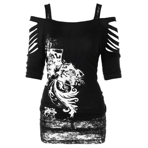 Blusa de mujer con perforaciones decorativas. negro L