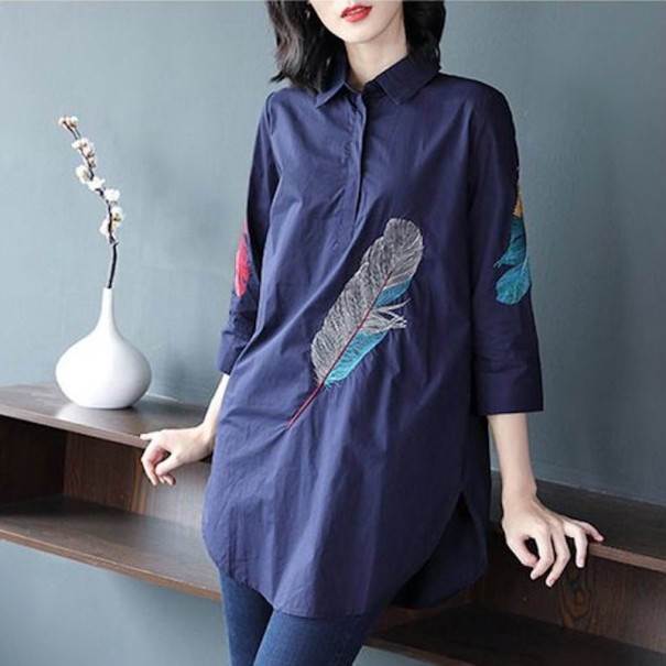 Blusa de mujer con plumas azul oscuro M