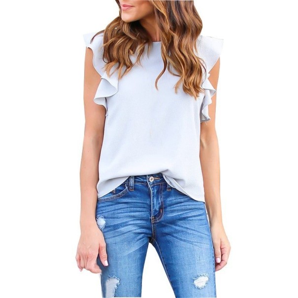 Blusa de mujer con volantes gris claro S