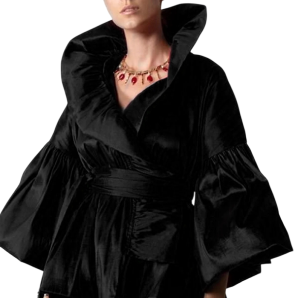 Blusa de mujer de un solo color con escote en V de manga larga con fruncido y cinturón ajustable en la cintura blusa elegante negro XL