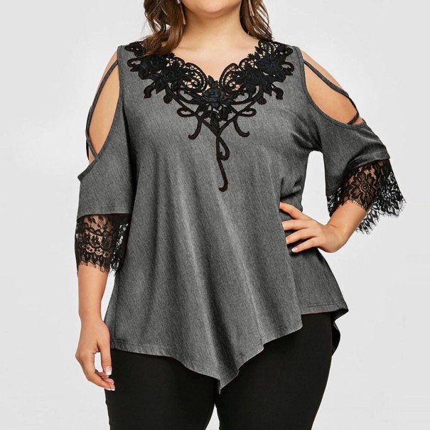 Blusa donna taglie comode B195 grigio XXL