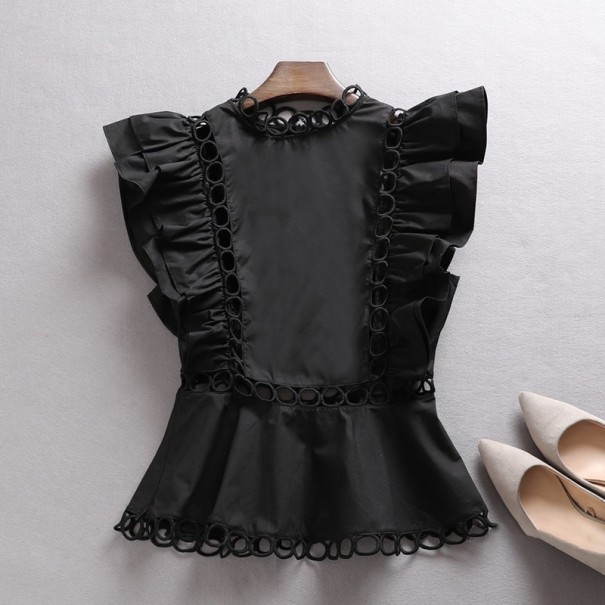 Blusa elegante com folhos preto XS