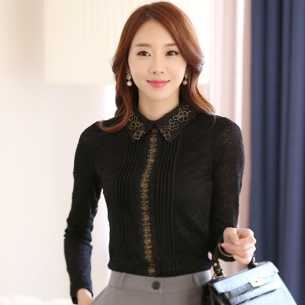 Blusa elegante con cuello negro XL