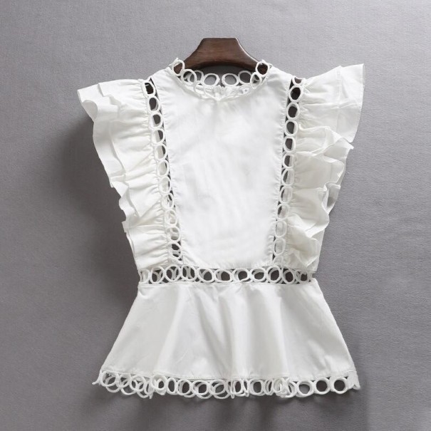 Blusa elegante con volantini bianco XS