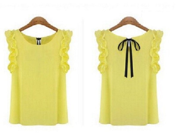 Blusa feminina com folhos Jimena amarelo L