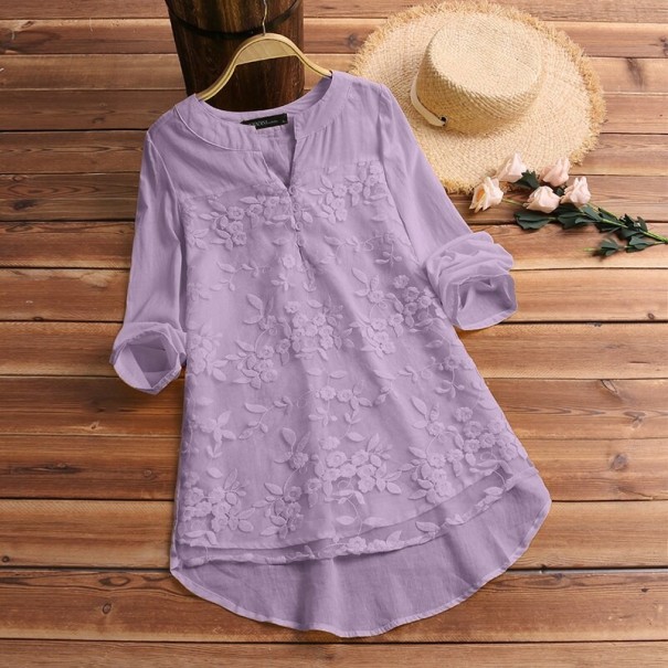 Blusa larga de mujer con flores morado S