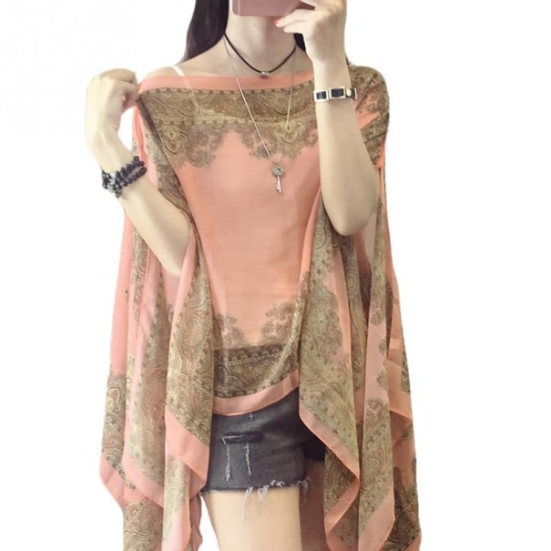 Blusa translúcida de mujer con estampado rosa