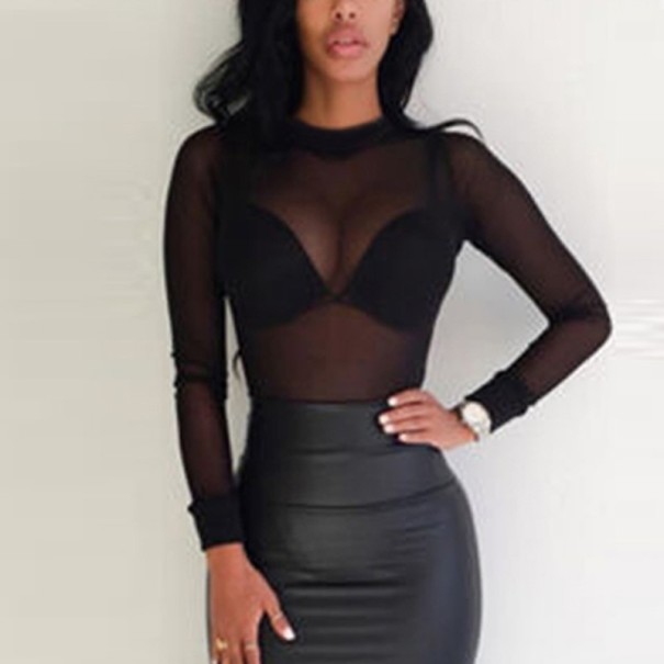 Blusa transparente de mujer B55 negro M