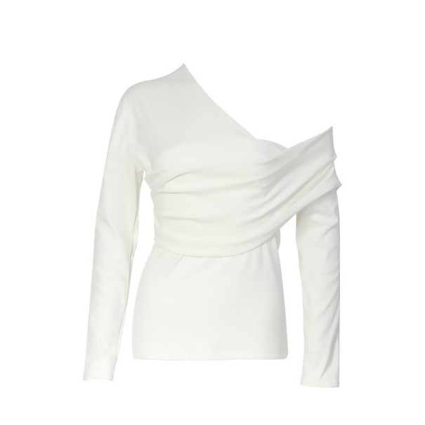 Bluză asimetrică pentru femei, cu umăr gol alb M