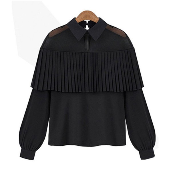 Bluză de damă cu umeri translucizi negru XS