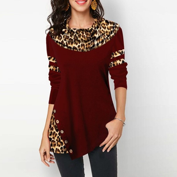 Bluză leopard pentru femei A1080 roșu închis XL