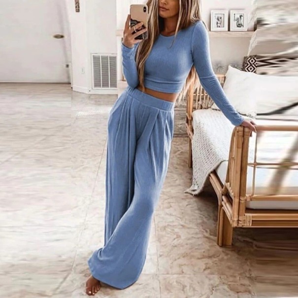 Bluză pentru femei cu mâneci lungi și pantaloni B1084 albastru deschis M