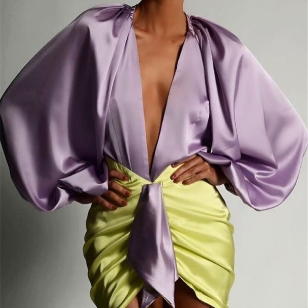 Bluză și fustă cu mâneci lungi pentru femei violet deschis S