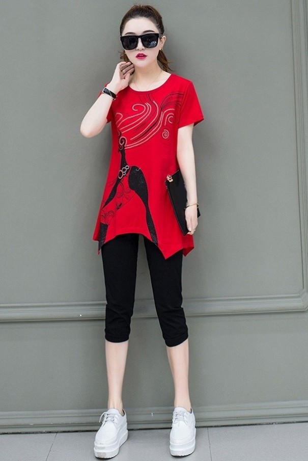 Bluză și pantaloni pentru femei B1118 roșu M
