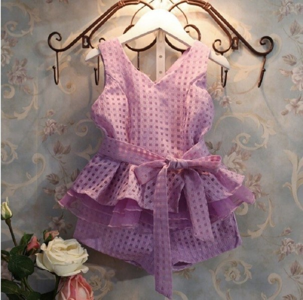Bluză și pantaloni scurți pentru fete L1370 violet deschis 6
