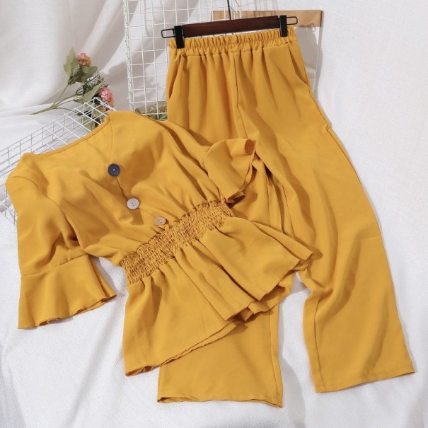 Bluzka i spodnie damskie B1188 żółty M
