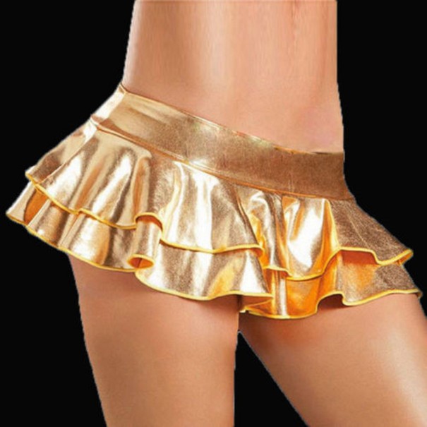 Błyszcząca mini spódniczka damska z marszczeniami złoto
