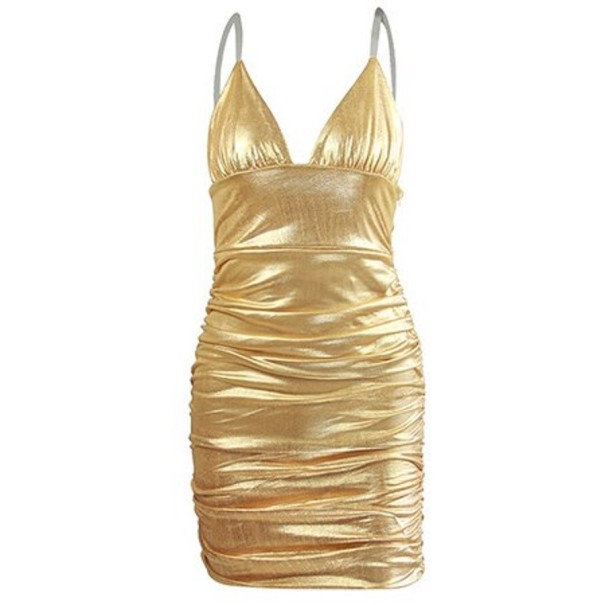 Błyszcząca sukienka mini złoto XS