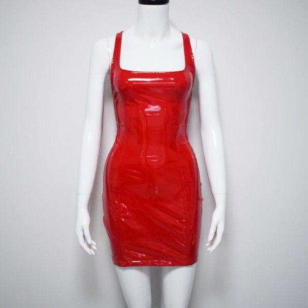Błyszcząca sukienka ze sztucznej skóry czerwony XS