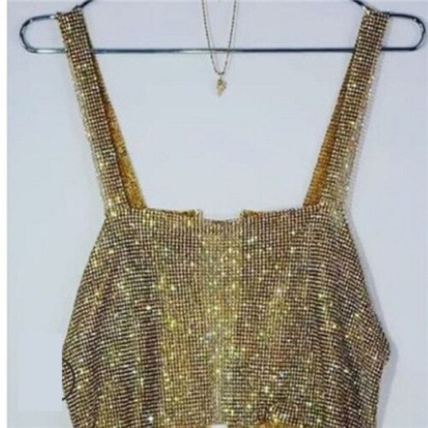 Błyszczący damski crop top złoto