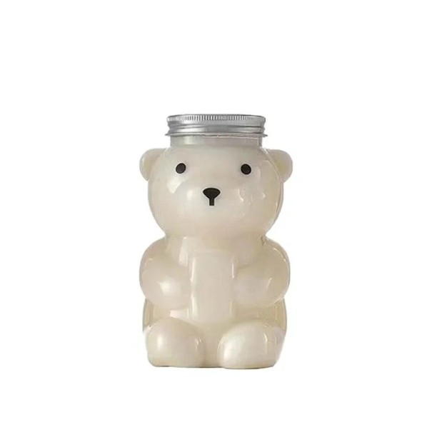 Bocal en plastique en forme d'ours 500 ml Récipient transparent en plastique avec couvercle en aluminium pour la conservation des aliments et des petits objets 1