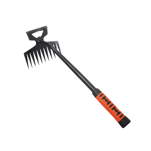 Bodenlocker und Unkrautvernichter 2in1 mit 11 Zähnen 38 cm Edelstahl schwarz-orange Handwerkzeug für Beete und Töpfe