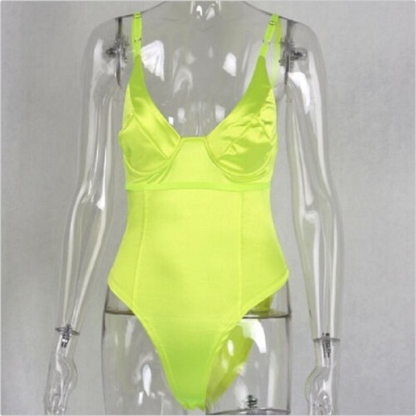 Body damskie z dużym dekoltem B366 neonowożółty S