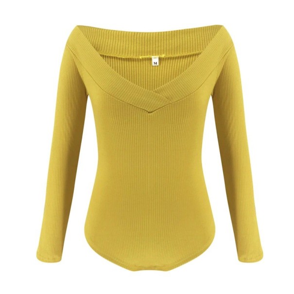Body de malha feminino com ombros à mostra amarelo escuro L
