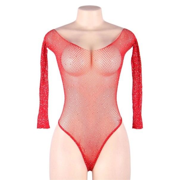 Body de malla sexy para mujer B800 rojo S