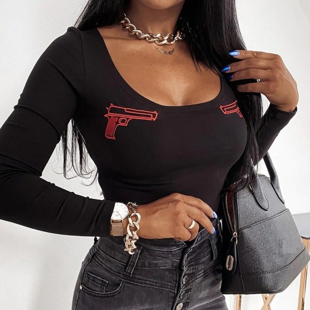 Body de manga larga para mujer B691 negro XL