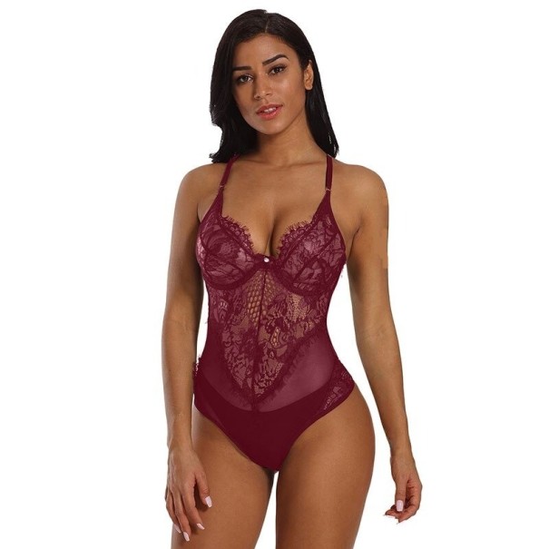 Body de renda feminino com costas nuas bordô S